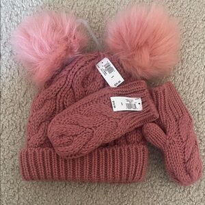 GAP Kids Cozy Pink Knit Hat and Mittens Set for Kids XS/S